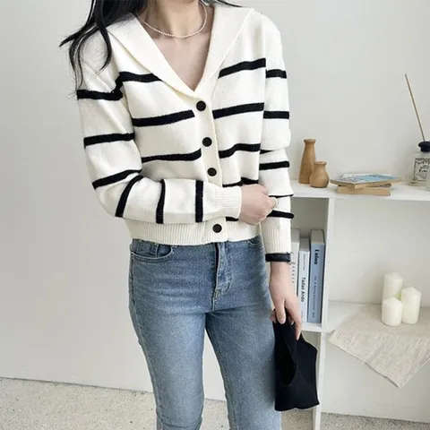 단가라 세일러 카라 니트 가디건