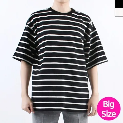 남자 빅사이즈 반팔 단가라 티셔츠 면티셔츠 반팔티
