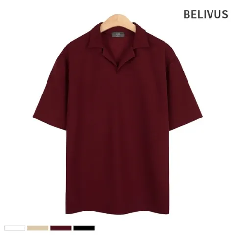 [W shopping] 빌리버스 남자 반팔티 BCM032 오픈 카라 무지 여름 티셔츠