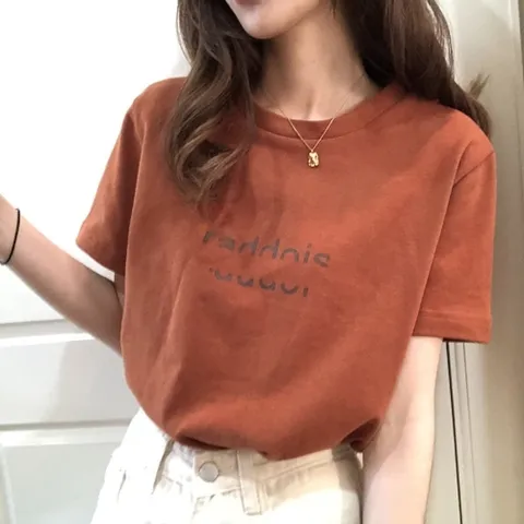[W shopping] 여자 빈티지 레터링 라운드 반팔 티셔츠 SDW-TSH-SBIA200170