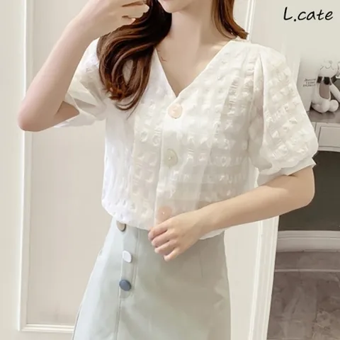 [W shopping] 엘케이트 여성 블라우스 LDZ856 여자 레이스 파스텔 단추 반팔