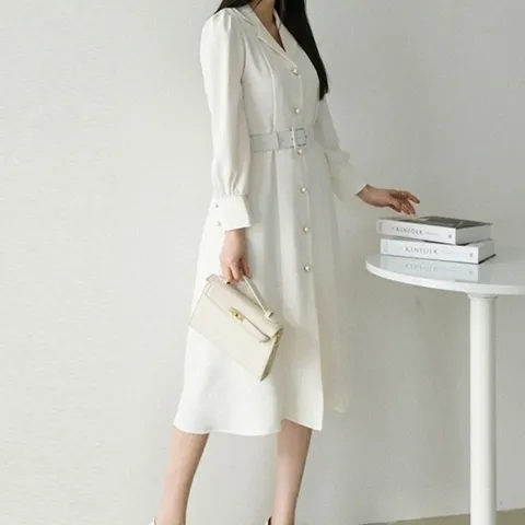 [W shopping] 여성 진주 셔츠 자켓 하객룩 롱 원피스
