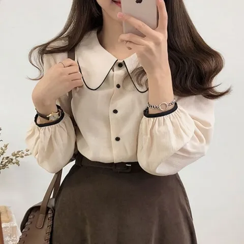 [W shopping] 여성 카라 손목 배색 블라우스 러블리 여자블라우스