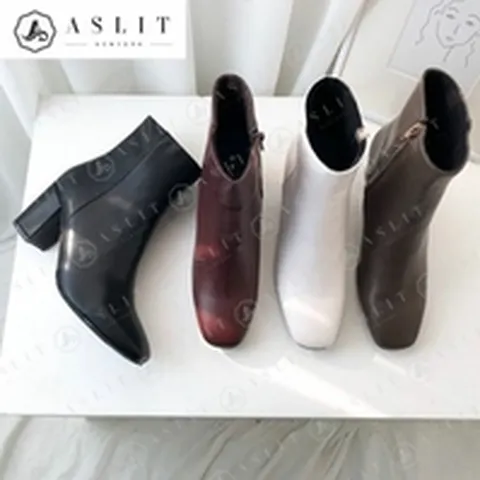 [애슬릿] 여자 둥근 스퀘어 미들힐 앵클 부츠