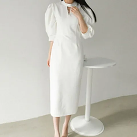 [애슬릿] 여성 오피스룩 벌룬퍼프 하객룩 롱 원피스