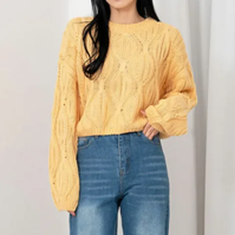 스콰즈 니트 SDT056 3COLOR 여자 꽈배기 긴팔 라운드 티셔츠