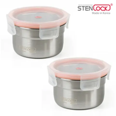 스텐 원형 찬통 4호 420ml 2개세트 양념통 반찬통 소분 밀폐용기