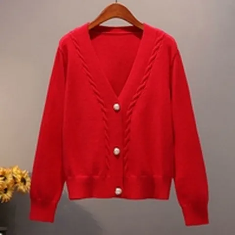 여자 겨울 꽈배기 포인트 브이넥 심플 니트 가디건