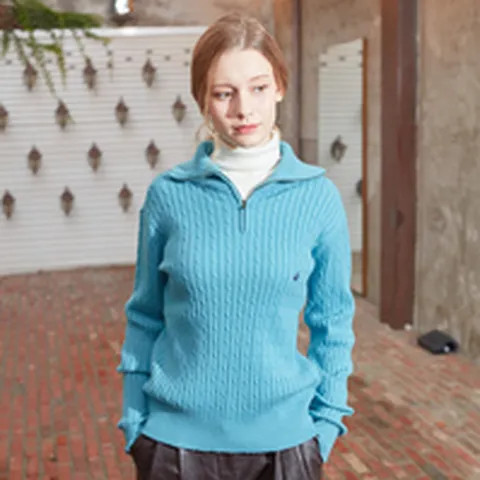 [비버리힐스폴로클럽]여성 케이블 풀오버반집업 니트 TK400