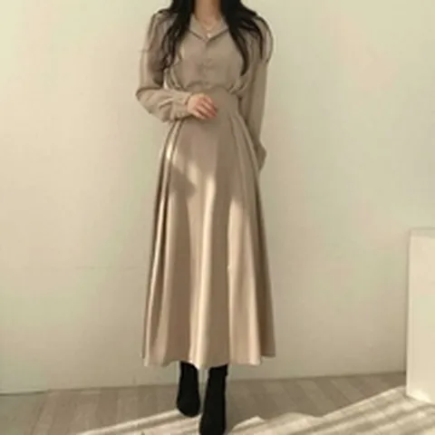 [오노마] ONM 라인 롱원피스 A라인 허리밴딩 봄가을 여친룩 하객룩