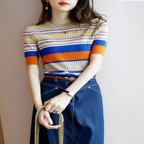 G126033무지개 니트 티셔츠