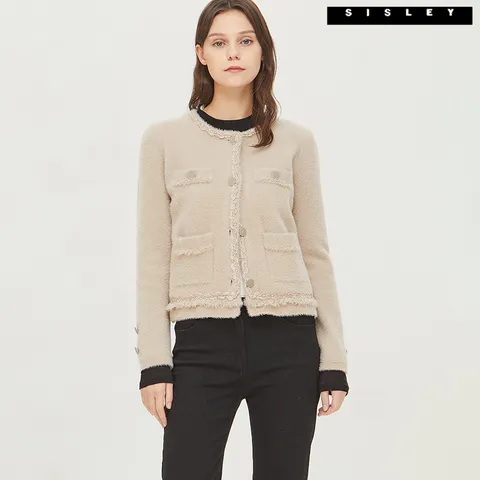 아울렛 트위드 배색 숏 가디건 SAKCF1361_BE