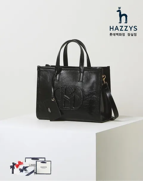 [인기신상] HIBA4E509BK_여성 블랙 로고패치 소가죽 토트백 428519