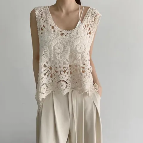 여리핏 몸매커버 크로셰 니트조끼 커버업 크로셰조끼 여름조끼