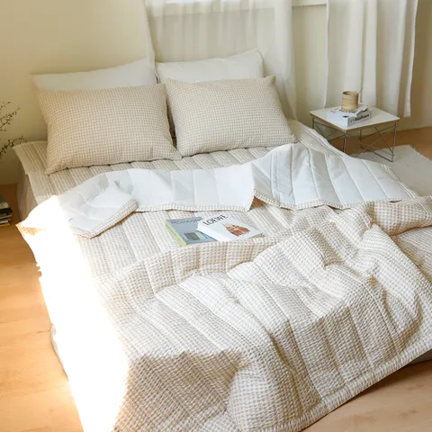 더와이 모모체크 시어서커 순면 시원한 여름 이불 패드 베개세트 SS