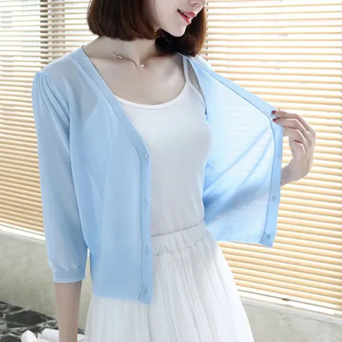 브이넥 가디건 초경량 시스루 여름 볼레로 얇은 니트