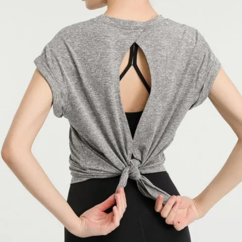 뒷태예쁜 여성 필라테스 크로스오버 반팔 요가 복 상 반팔요가복 요가복 여름요가복