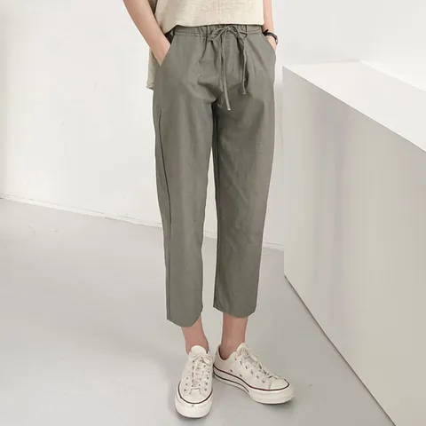 H스타일(WC)루나끈배기바지 봄 여름 밴딩팬츠 슬랙스 배기바지 베기 허리밴딩 8부