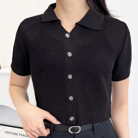 [sado]여성 썸머 크롭니트티 시스루  블랙 66까지 국내산 1047