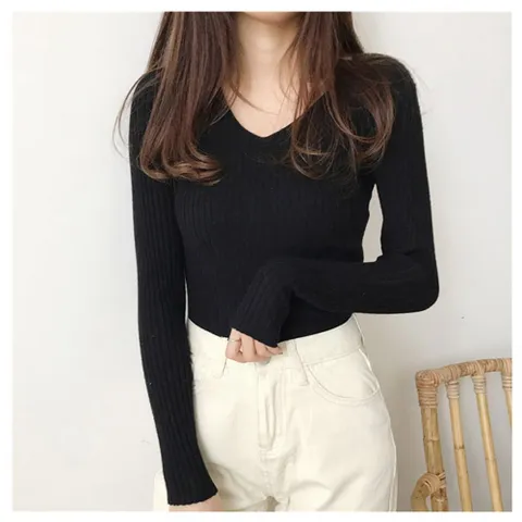 여성티셔츠 골지 브이넥 4컬러 1P 데일리 긴팔 티셔츠 여성티셔츠 여자티셔츠 여성긴팔티