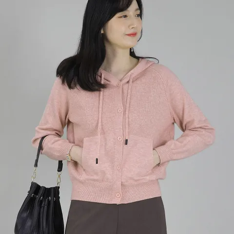 엄마옷 후드 주머니 단추 오픈 여성 봄 가을 부드러운 양두 니트 티셔츠 A10436