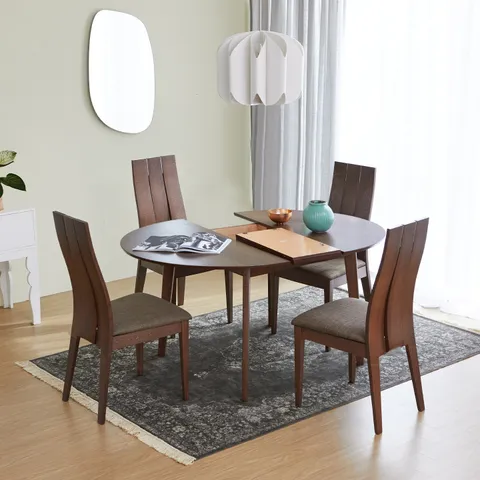 스칼렛 확장형 원형 4인용 식탁세트 의자포함