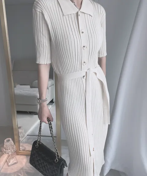 무료배송/인기템 폴로 슬림 니트 반팔 롱 원피스