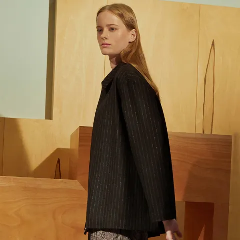 AGNE ZIP DETAIL STRIPE WOOL JACKET