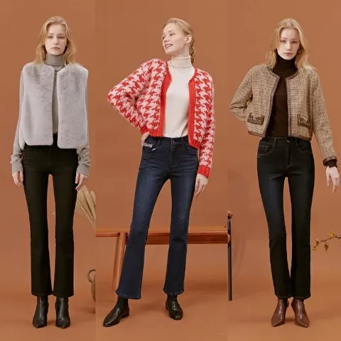 [하프클럽] 여성  라이크라 이중직 웜 기모 데님팬츠 3종