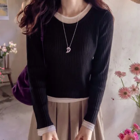 가을골지 시즌배색 레이어드 여리핏 니트