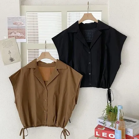 [하프클럽/브이와이]여자 외투 드로우코드 클래식 베스트 셔츠