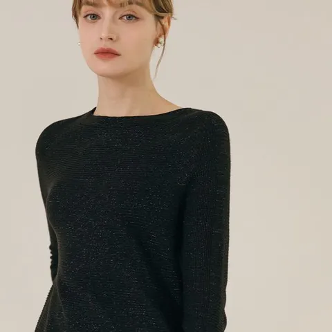 [하프클럽] 메탈릭 골지 라운드 니트