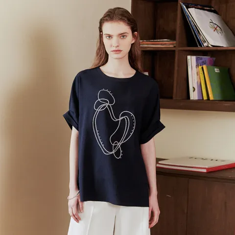 [1종]우븐 져지 티블라우스 네이비