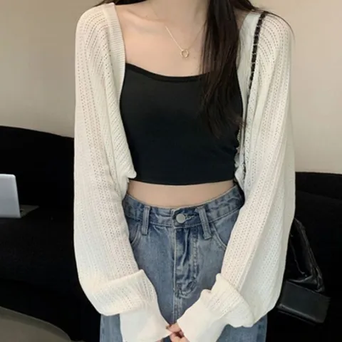 여성 흰색 펀칭 볼레로 봄 여름 휴양지 바캉스