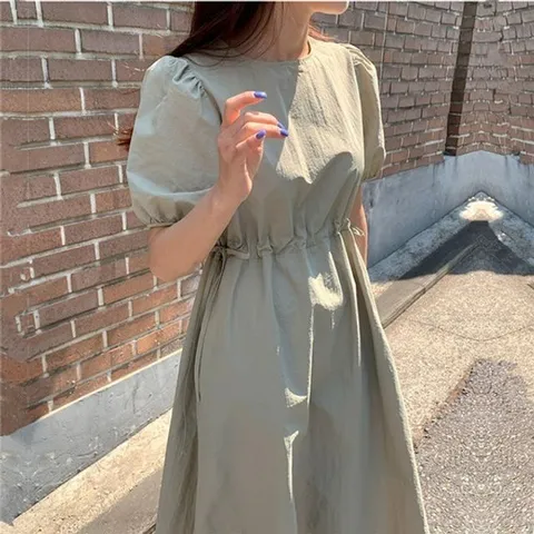 퍼프 여성 퍼 베이직 캠퍼스룩 원피스룩 여성원피스 퍼프원피스 편안한원피스룩