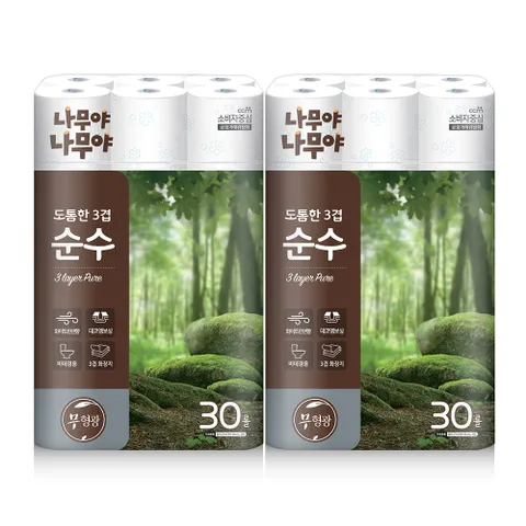 나무야나무야 도톰한3겹 순수 화장지 27m x 30롤 x 2팩