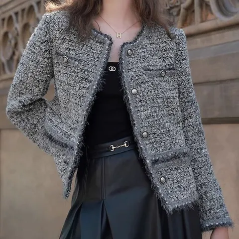 [하프클럽] 홀리크 태슬 웨빙 겨울 트위드자켓 blk002609