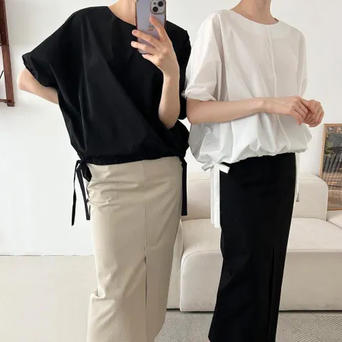 [다잇템] 여성 면원단 밑단 SS 빅사이즈 블라우스