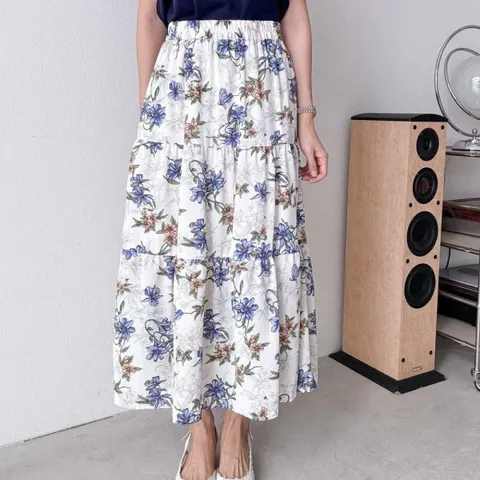 여자 캉캉치마 시폰 썸머 바캉스룩 꽃무늬 롱스커트