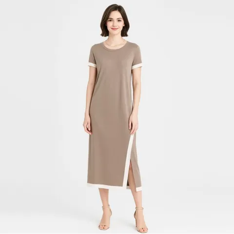 [최초가 69,000원]배색 니트 원피스_모카