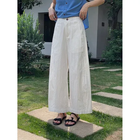 [브리치] 제로투올샵 / 하이웨이스트 스트레이트 팬츠 여성팬츠 캐주얼 흰색