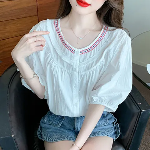 [브리치] 나바바 / NB1551 레트로 심플 포인트 퍼프 블라우스