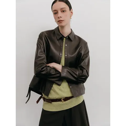 [하프클럽] 리얼 양가죽 와이드 커프스 레더 자켓