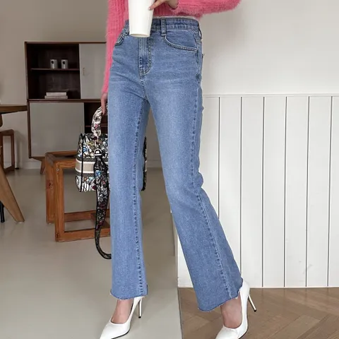 여자 봄 여름 가을 겨울 다리가 길어보이는하이 벨라인 부츠컷 데님팬츠 간절기 편한 날씬 청바지