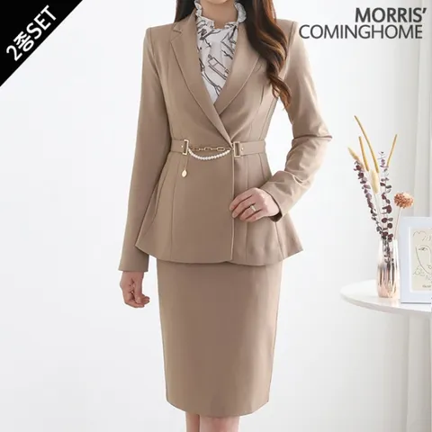 [★한정수량/패플단독★]진주체인 벨트 자켓 스커트 2종세트_[M2110SE087C]