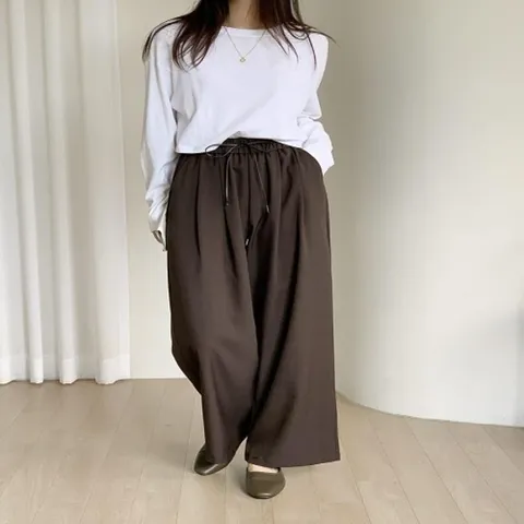 [다잇템] 여자 넓은 포인트 가죽 투컬러 드로우코드 팬츠_14501080_588872