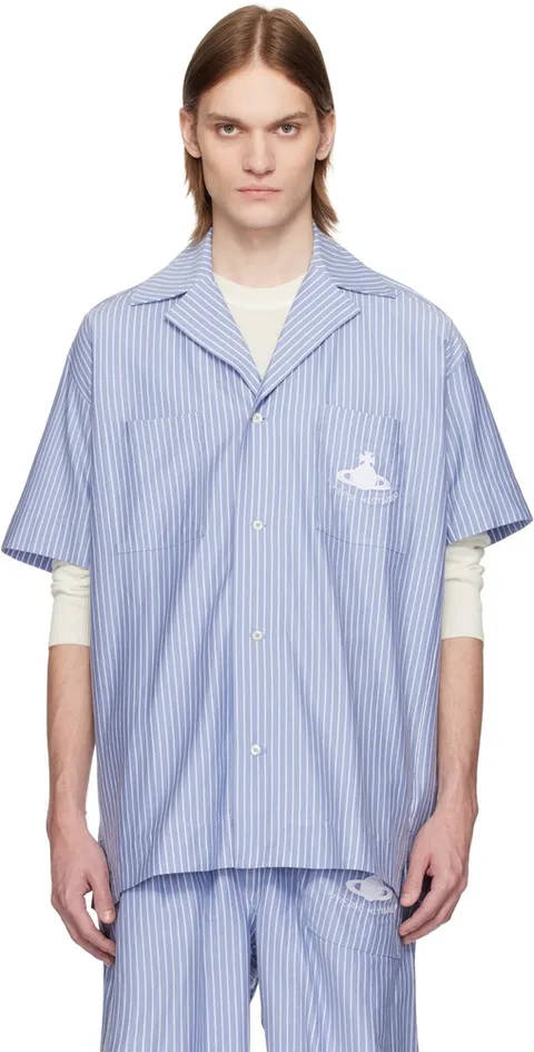 비비안 웨스트우드 블루 & 화이트 캠프 셔츠 2401003H-J009D-
