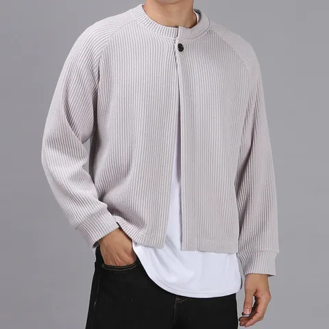 리브드 골지 라운드넥 원버튼 가디건 DRCD6025
