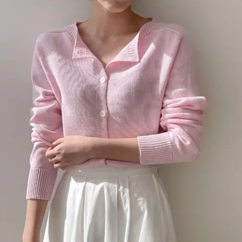 여자 데일리 FW 면원단 미니멀리즘 라운드 심리스 가디건