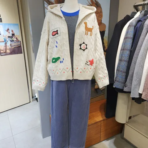 패치자수후드니트가디건BAKCB2461_BP